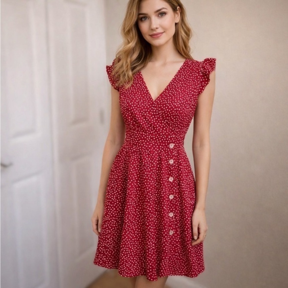 Womens Short Summer Dress Allover Print Sleeve A-line Size M